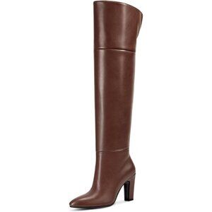 Women Lighter Brown Faux Leather Side Zipper Thigh High Over the Knee Boot